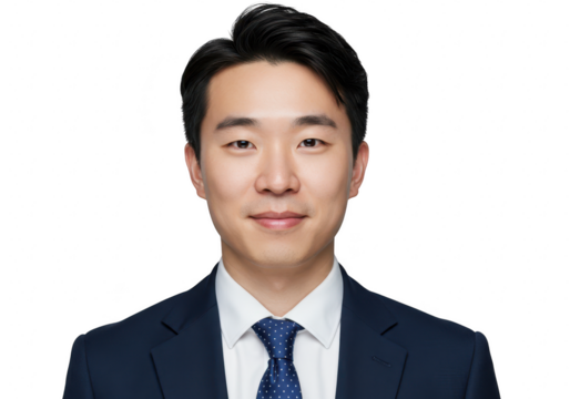 Young asian businessman in a suit smiling isolated on transparent background
