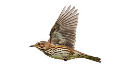 Isolated Song Thrush Flying