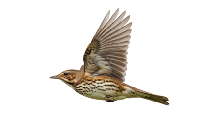 Isolated Song Thrush Flying