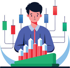 Vector of Trader Analyzing Bearish Candlestick Pattern
