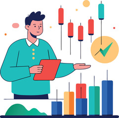 Vector of Trader Analyzing Bullish Candlestick Pattern