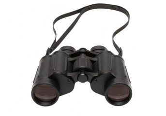 Black binoculars with a strap isolated on transparent background