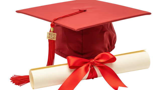 Isolated graduation cap and diploma