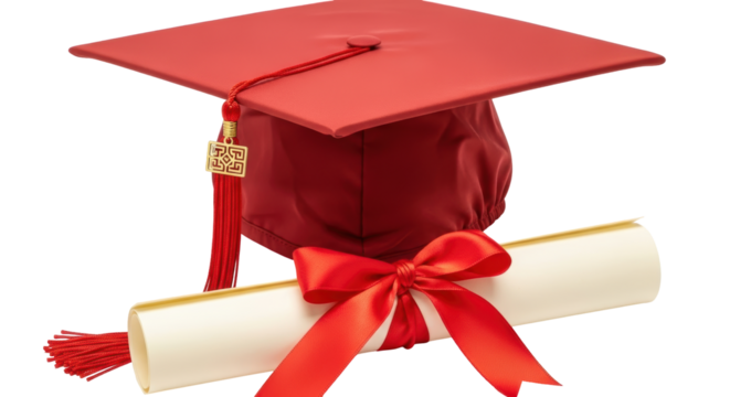 Isolated graduation cap and diploma