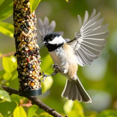 Obraz premium Chickadee feeding (1)