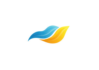 Abstract logo design featuring two overlapping, stylized wavy shapes, one blue and one yellow