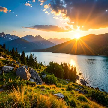 Scenic rolling hills at sunset