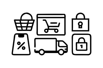 Ecommerce icons set, online shopping and secure payment