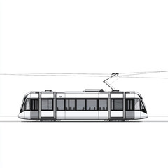 Fototapeta premium Modern Electric Tram Depicted in Detailed Side View with Pantograph