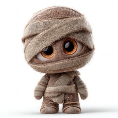 Halloween concept. Cute cartoon mummy character with big eyes and a fuzzy texture.
