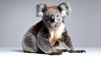 Charming Koala Relaxing in a Minimalist Studio with Soft Lighting and Playful Expression
