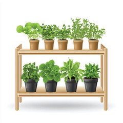 Fototapeta premium Potted Herbs and Plants on a Wooden Shelf.