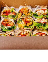 Freshly prepared wraps arranged in a box for a delicious meal experience