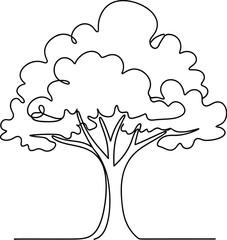 Simple line art illustration of a lush, full tree with a strong trunk and branches.