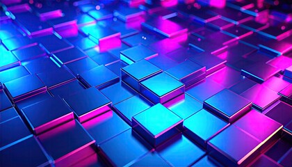 Abstract 3D Render of Blue and Purple Metallic Cubes