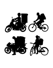 Obraz premium Male and female courier transport delivery silhouette