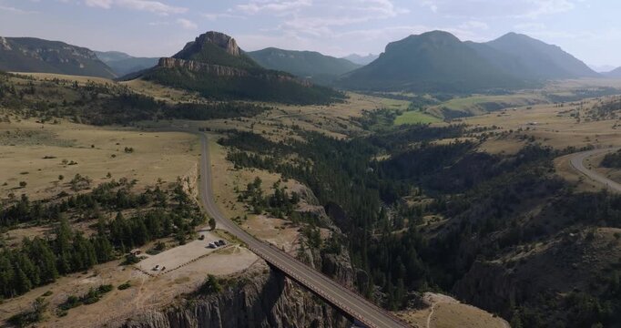 Scenic view of Beartooth Hwy bridge in Montana, sunny day, nature's beauty