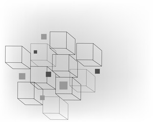 Abstract perspective line cube, geometric technology background