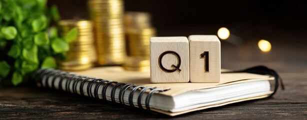 The Q1 Block On Notebook Signifying First Quarter Financial Growth