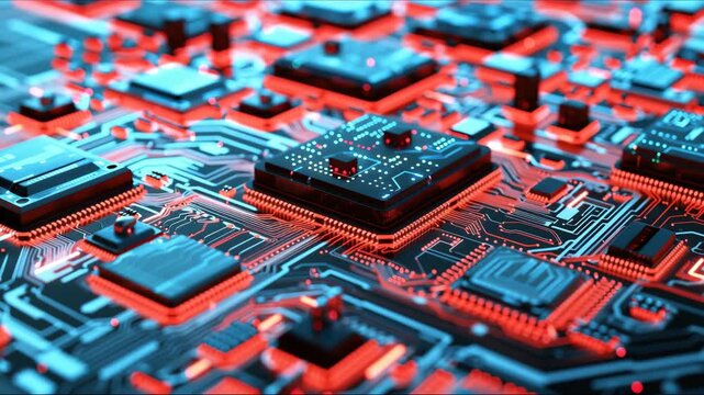 microcircuits macro computer technology micro pc board footage. Neon light