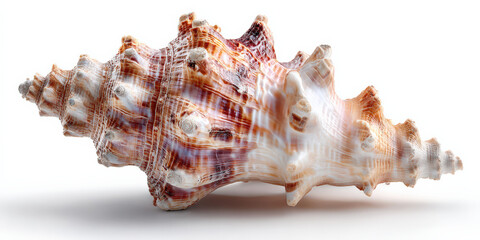 Fototapeta premium Beautifully detailed seashell with intricate patterns and textures is isolated on white background, showcasing its natural elegance and unique form