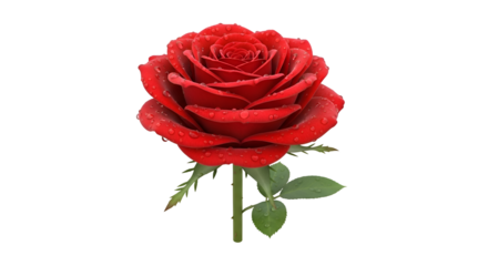 Red Rose with Dewdrops: A Transparent Background Image, Perfect for Designs