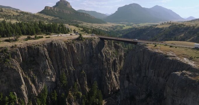 Scenic view of Beartooth Highway bridge in Montana, surrounded by cliffs