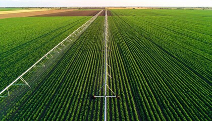 Aerial View of Green Farmland with Irrigation Pivots