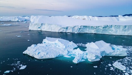 Aerial View of Icebergs in Arctic Ocean