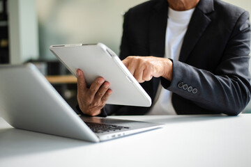 Businessman s hands typing on laptop keyboard in morning light computer, typing, online
