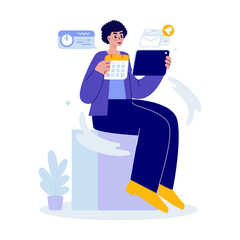 Woman with Email Notification and Calendar Scheduling Check Vector Illustration