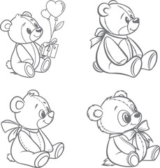 Black and White Teddy Bear Poses Vector Illustration Collection

