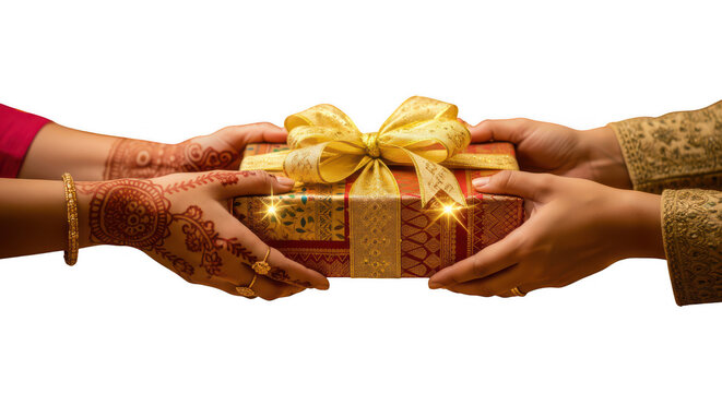 Close-Up of Gift Exchange during Indian Festival of Bhai Dooj, Raksha Bandhan etc