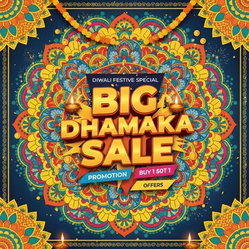 indian diwali festive special big dhamaka sale logo promotion offers rangoli banner design layout template