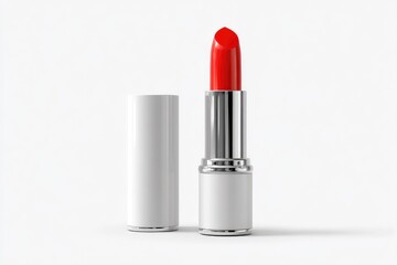 Red lipstick in silver and white tube