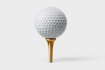 White golf ball on gold tee against white background (1)
