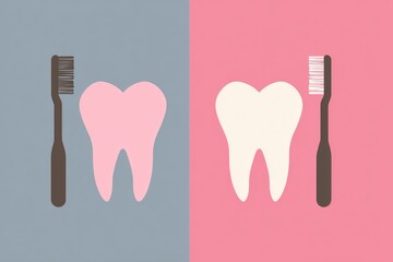 Toothbrush and teeth comparison; pink and white teeth