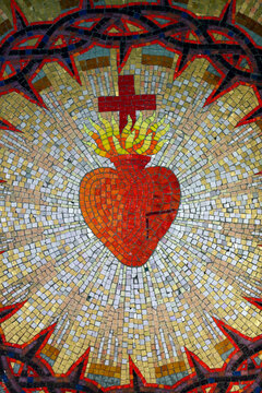 Jesus sacred heart. Mosaics.  Paray le Monial. France.