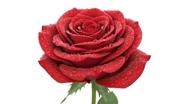 Red Rose with Dew Drops:  A Stunning Floral Image with Transparent Background, Perfect for Design Projects