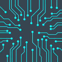 Abstract Circuit Board Network Background with Charcoal and Electric Cyan