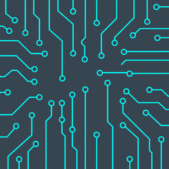 Abstract Circuit Board Network Background with Charcoal and Electric Cyan