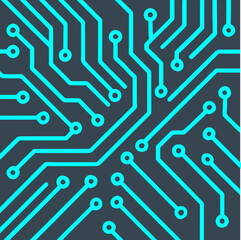Abstract Circuit Board Network Background with Charcoal and Electric Cyan
