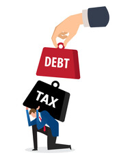 Entrepreneurs bear a heavy tax and debt burden. Stock illustration.