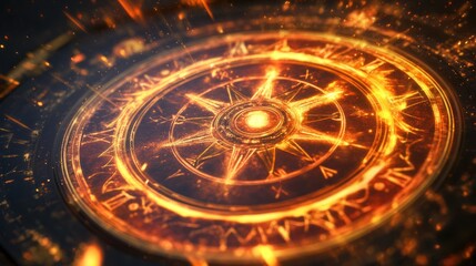 Fototapeta premium Fiery Compass: A Glowing Symbol of Adventure