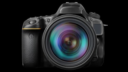 Professional DSLR Camera Capturing Stunning Images with Colorful Lens Reflection
