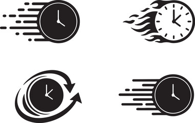 Vector art of clock icon set for fast delivery concept clock with flames