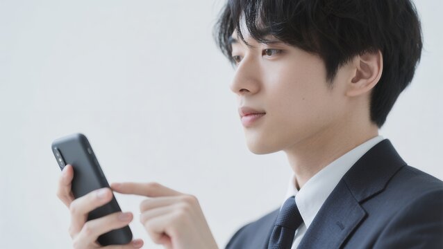 スマートフォンを指でタップ操作する男性