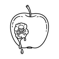 Obraz premium Poison apple illustration with skull and flower design for Halloween or gothic themes, vector art style