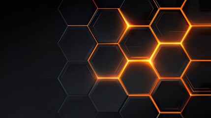 Geometric hexagon pattern background with orange light