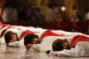 Priest ordinations at Notre-Dame de Paris cathedral.   Paris. France.